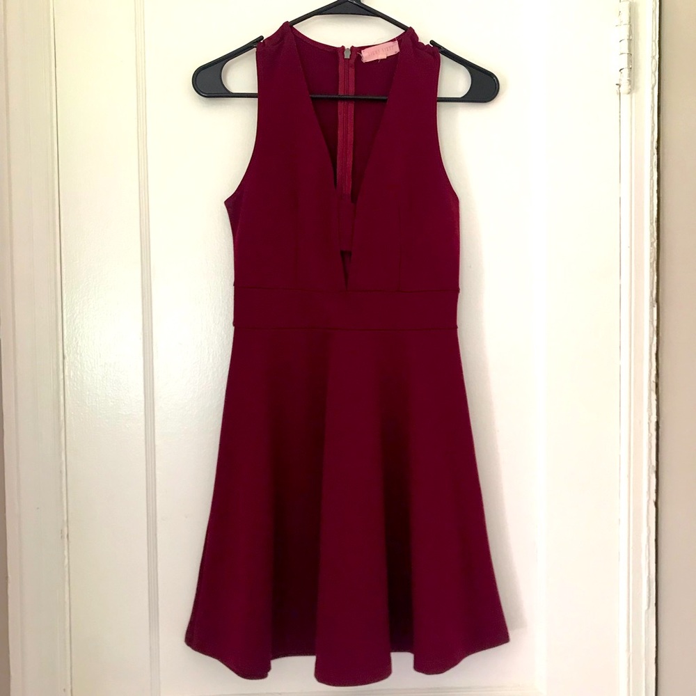 Keyhole wine color dress